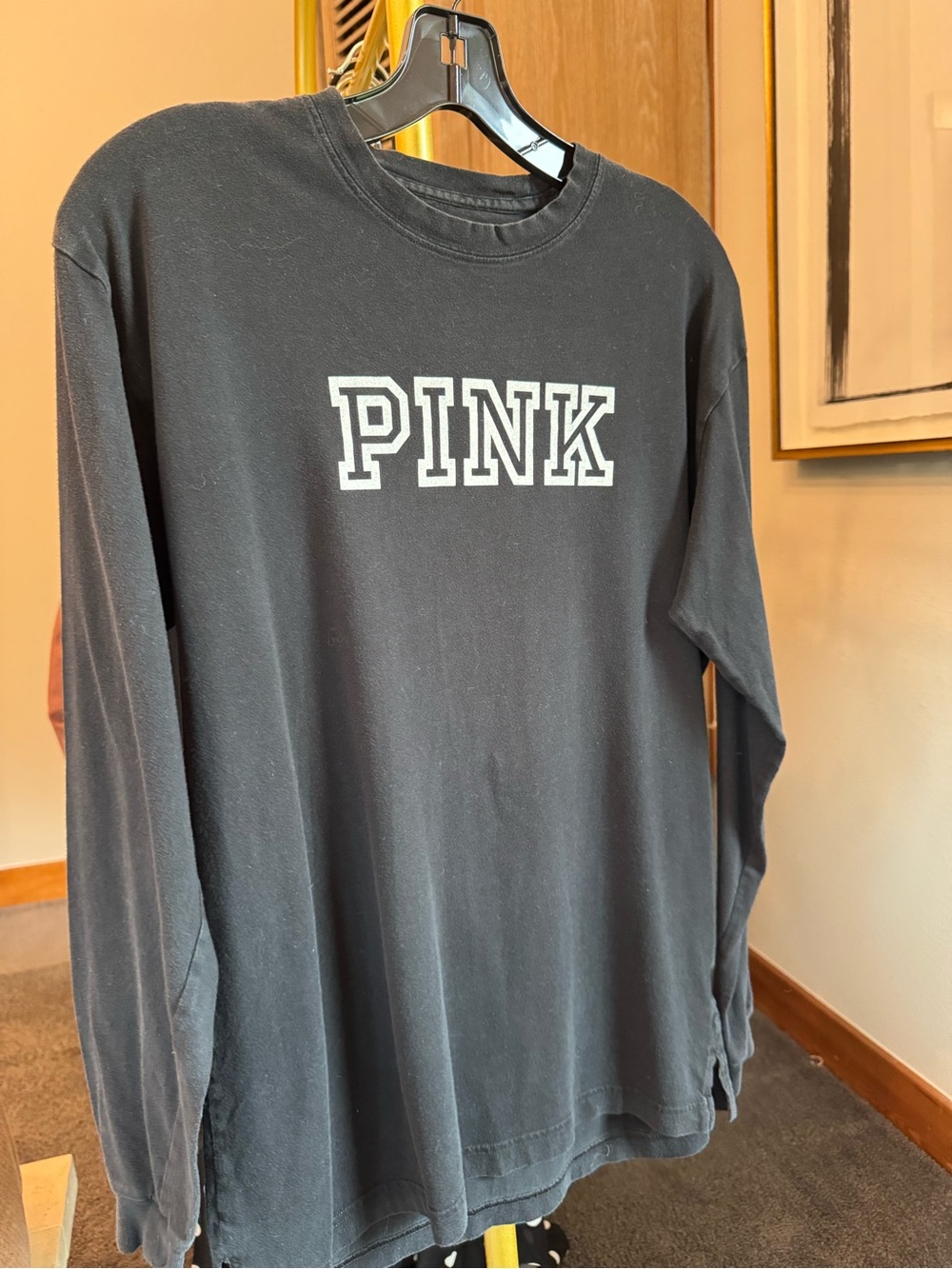 PINK Victoria's Secret Black Long-Sleeve Crewneck with White Logo